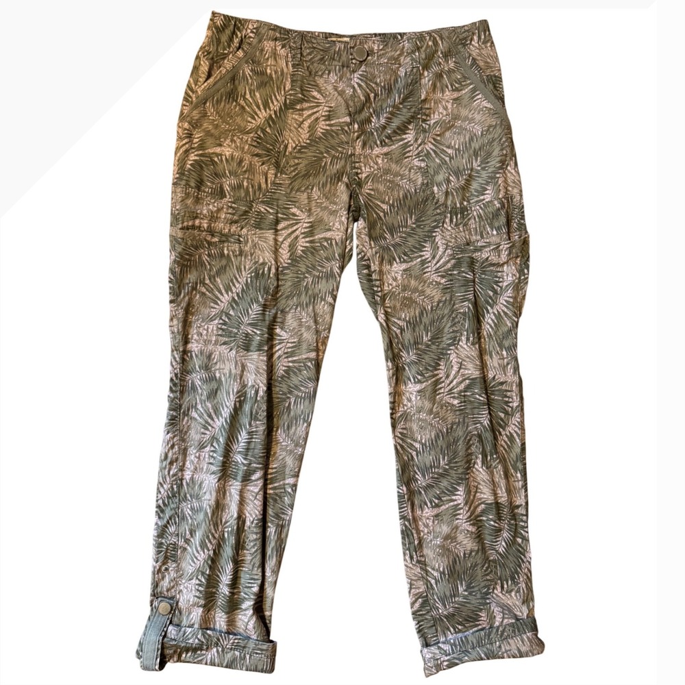 Democracy Flex-ellent Tropical Palm Print Cargo Pants Green Khaki Size 8